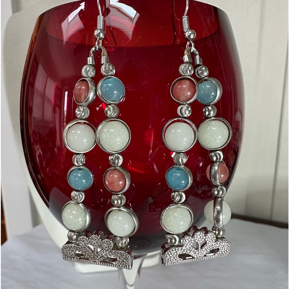Feminine double dangle bead earrings
